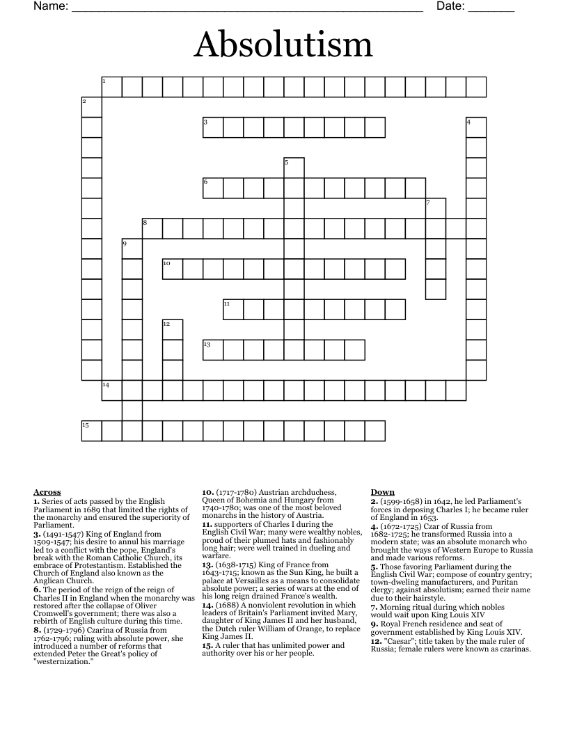 Absolutism Crossword