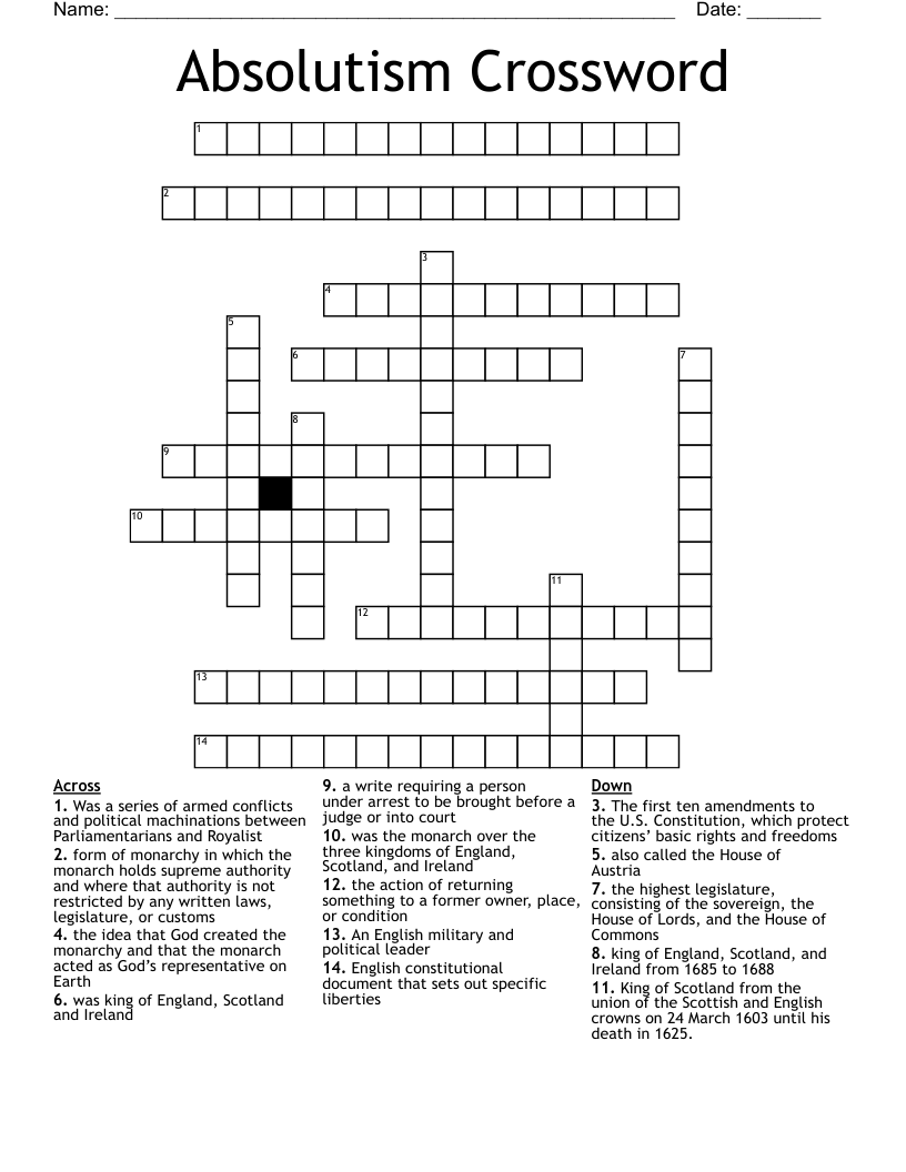 Absolutism Crossword 