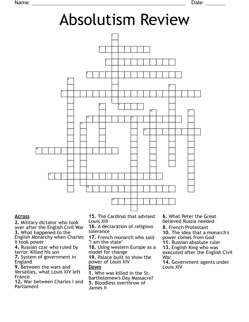 Absolutism Review Crossword