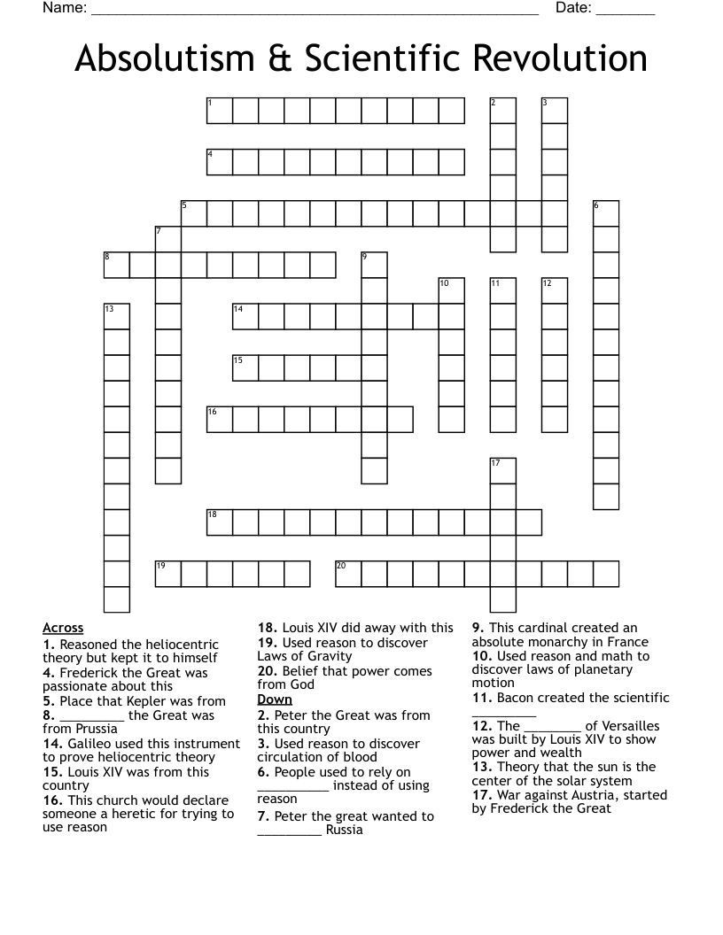 Absolutism & Scientific Revolution Crossword