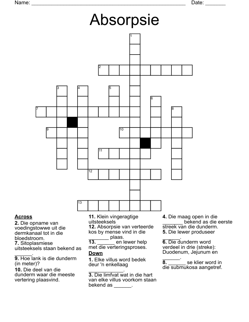 Absorpsie Crossword