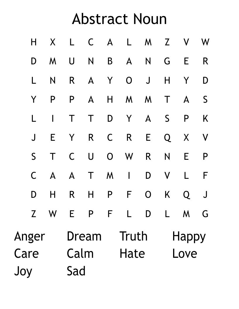 Abstract Noun Word Search