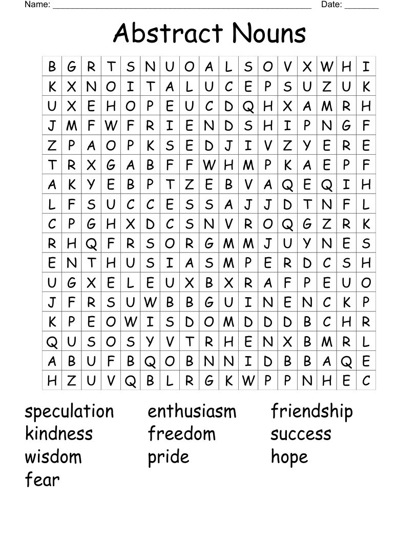 Abstract Nouns Word Search