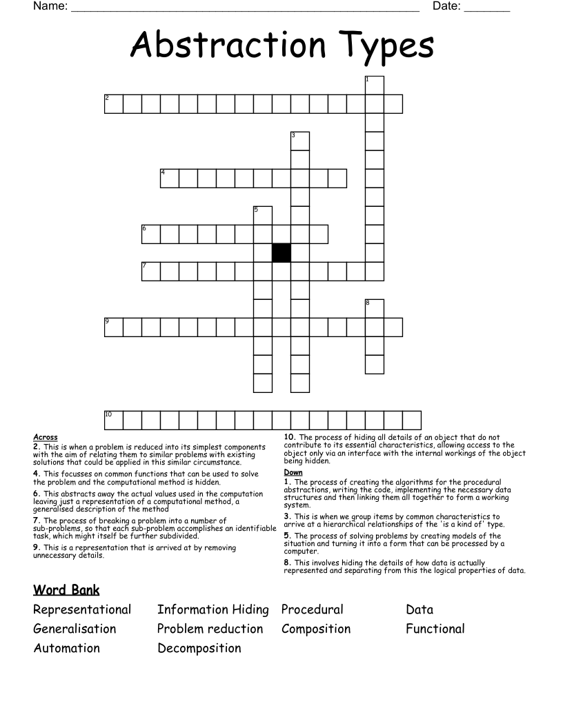 Abstraction Types Crossword