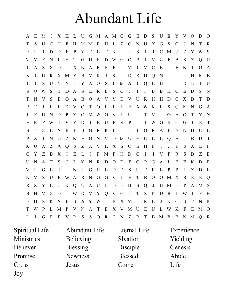 Abundant Life Word Search