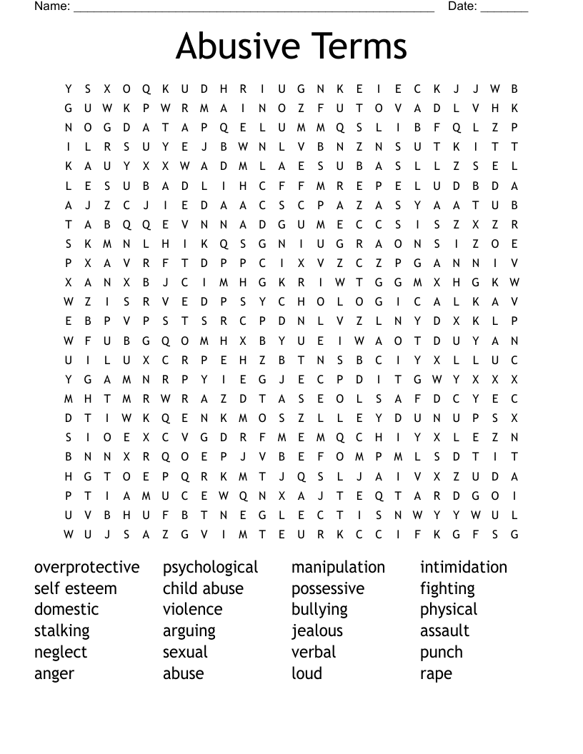 Abusive Terms Word Search