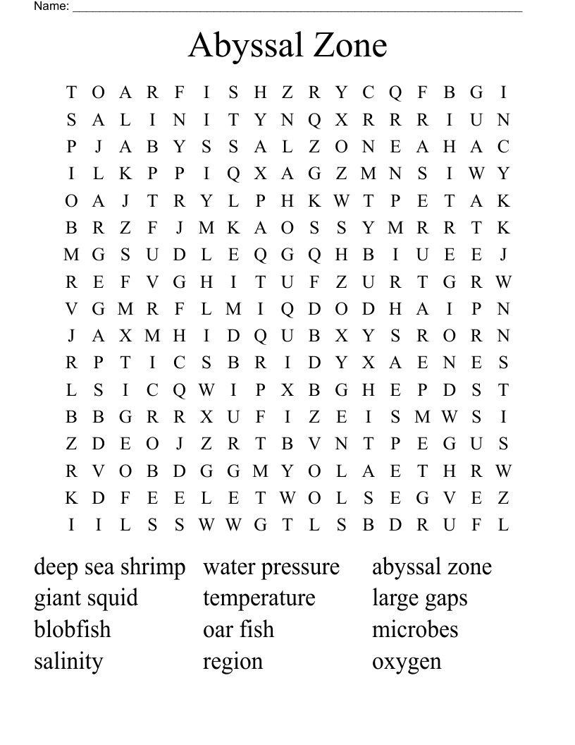 Abyssal Zone  Word Search