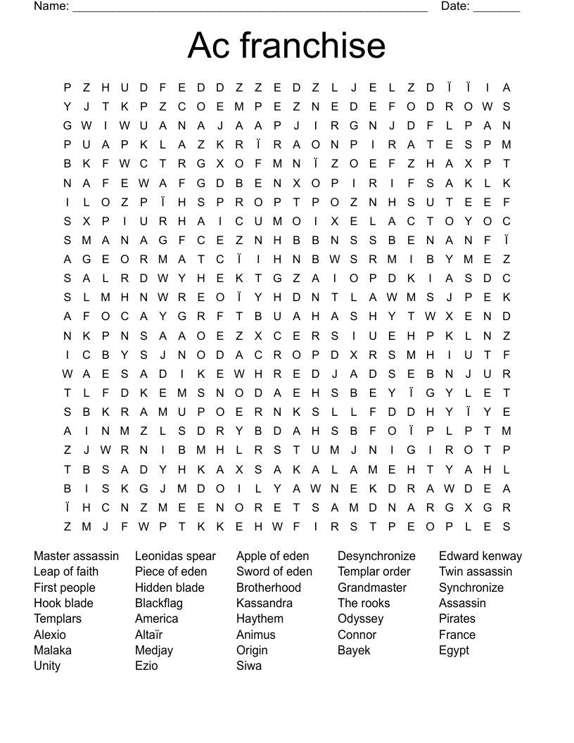 Ac franchise  Word Search