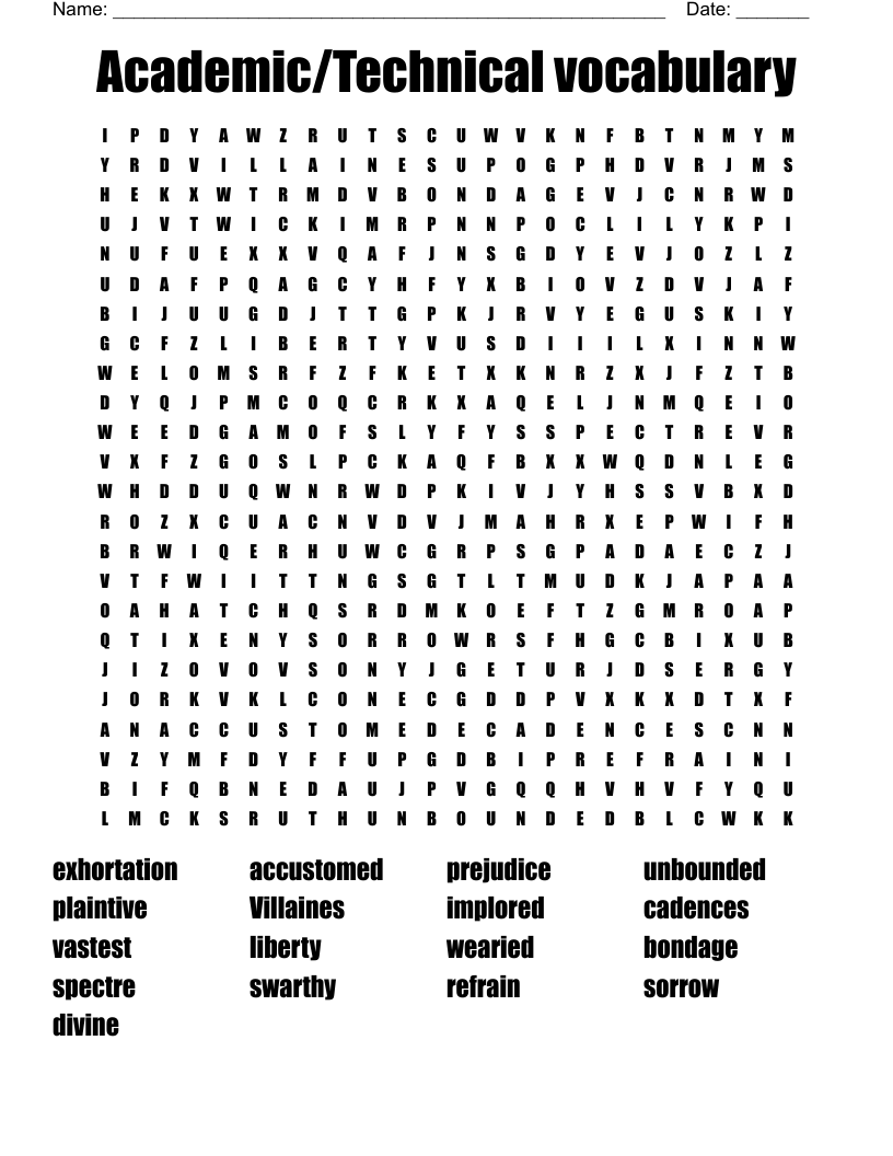 Academic/Technical vocabulary  Word Search