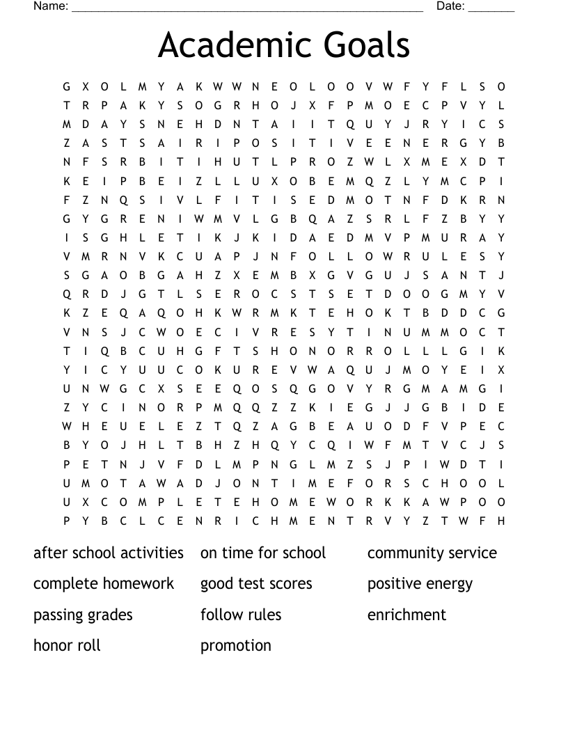 Academic Goals Word Search