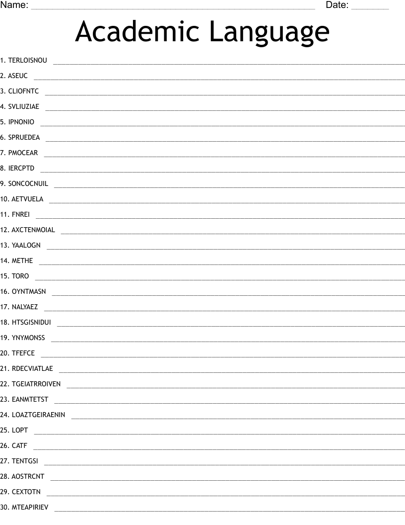 Academic Language Word Scramble