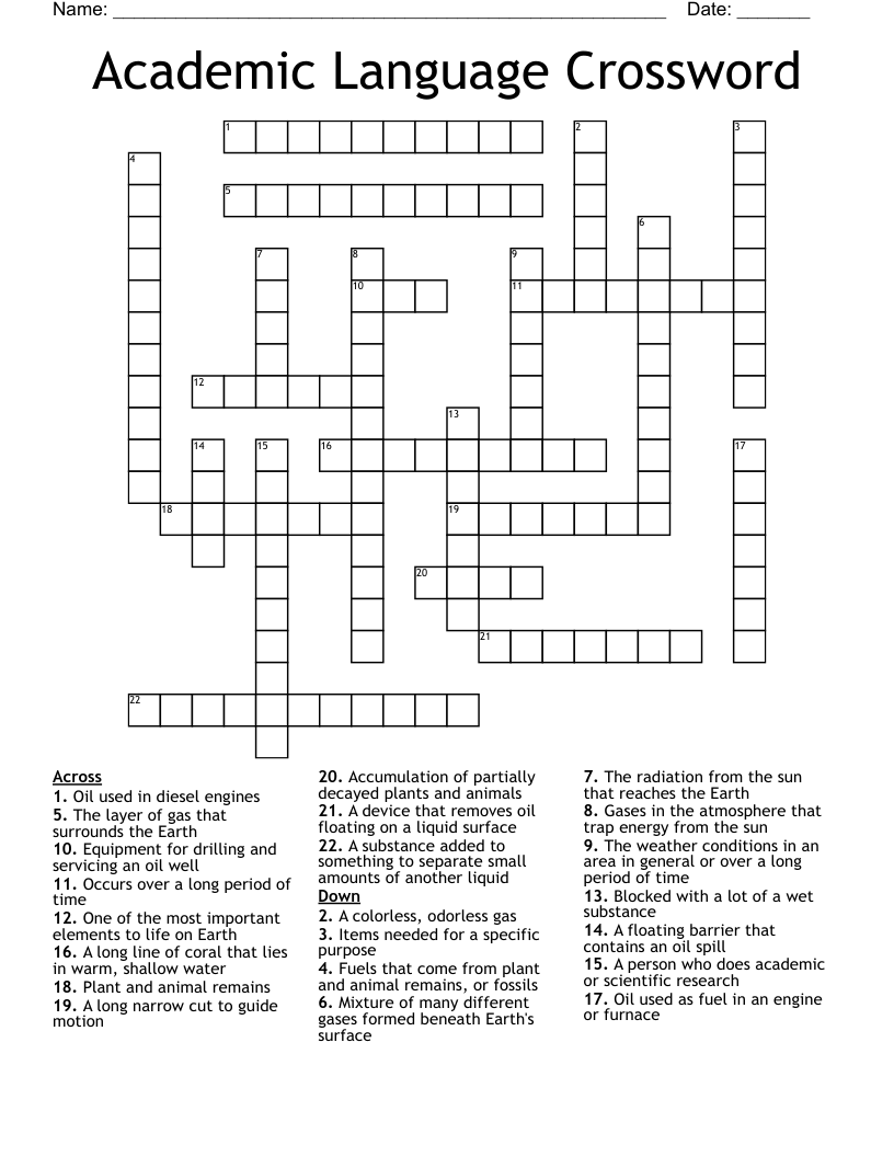 Academic Language Crossword