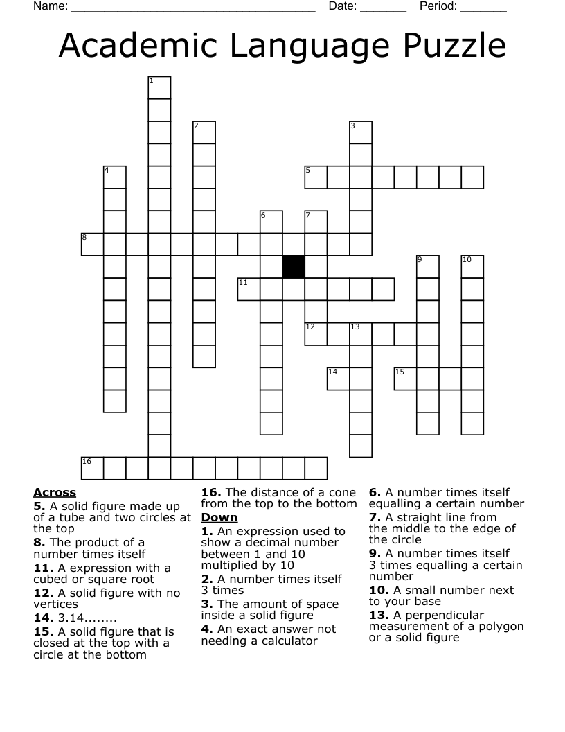 Academic Language Puzzle Crossword