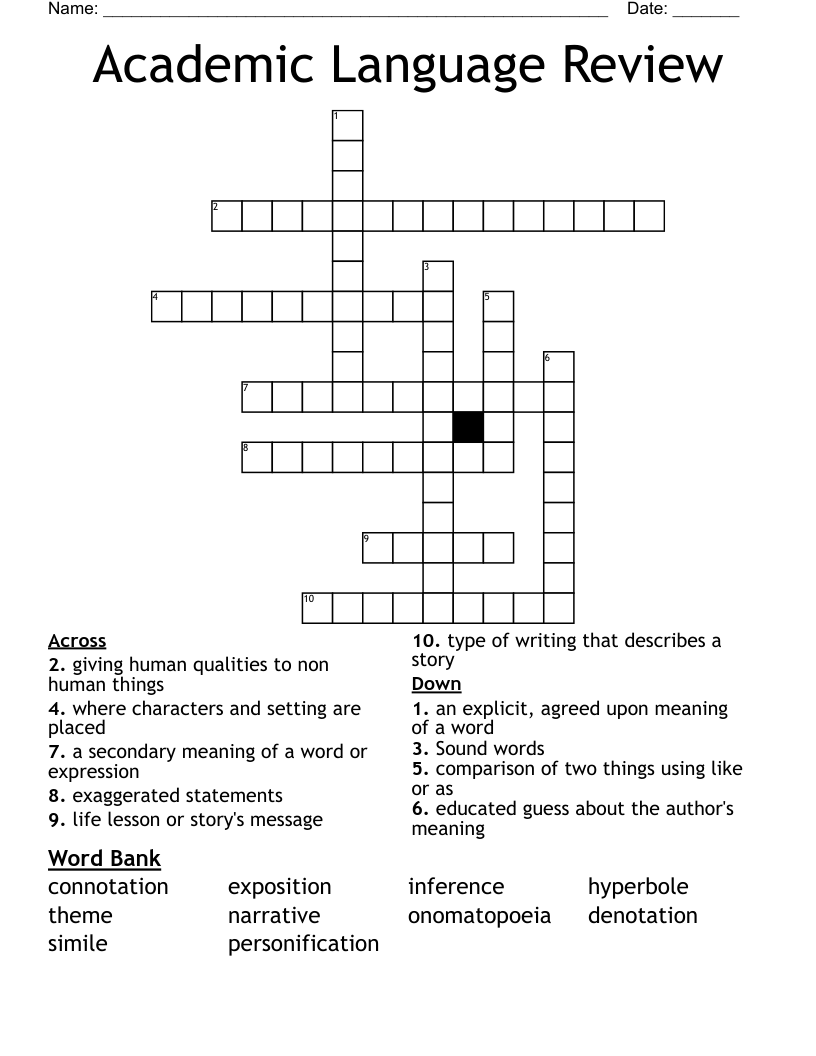 Academic Language Review Crossword