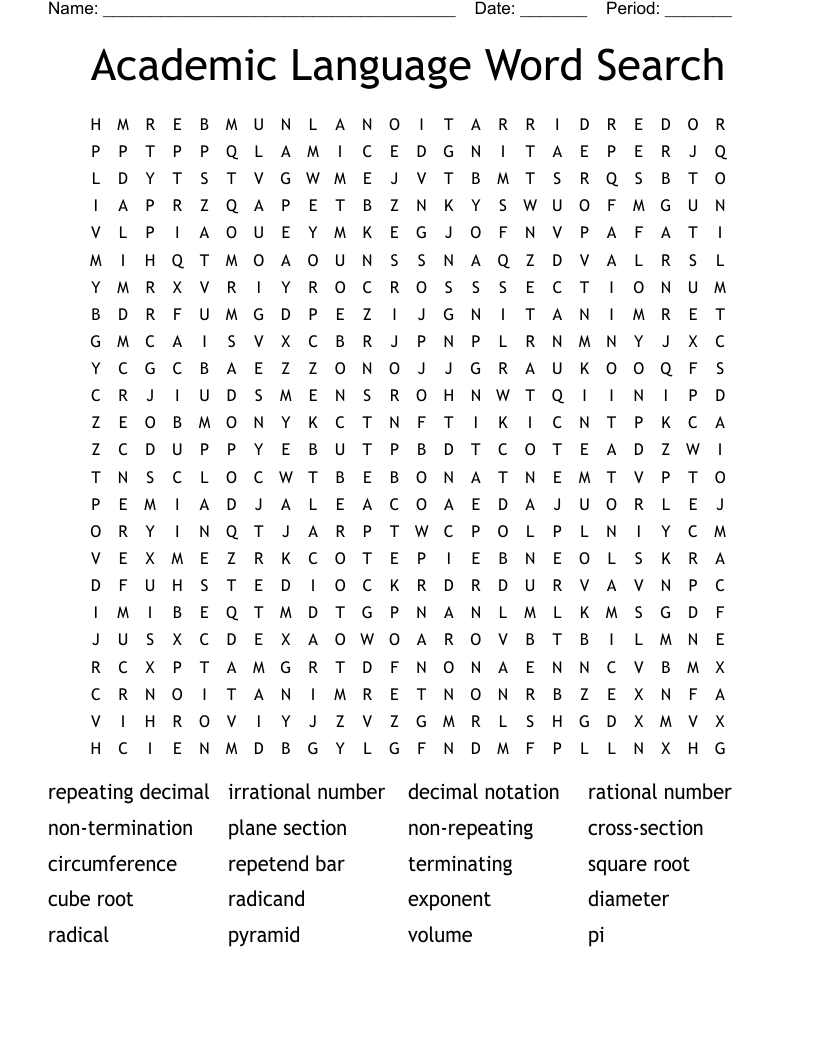 Academic Language Word Search 