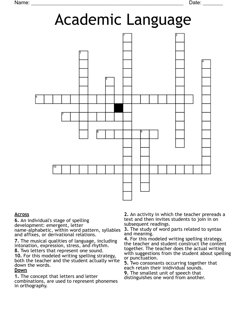Academic Language  Crossword