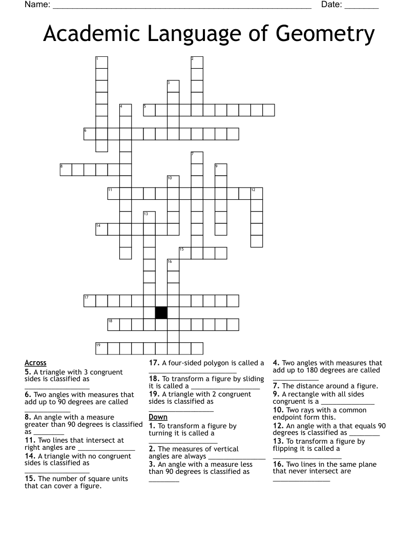 Academic Language of Geometry Crossword