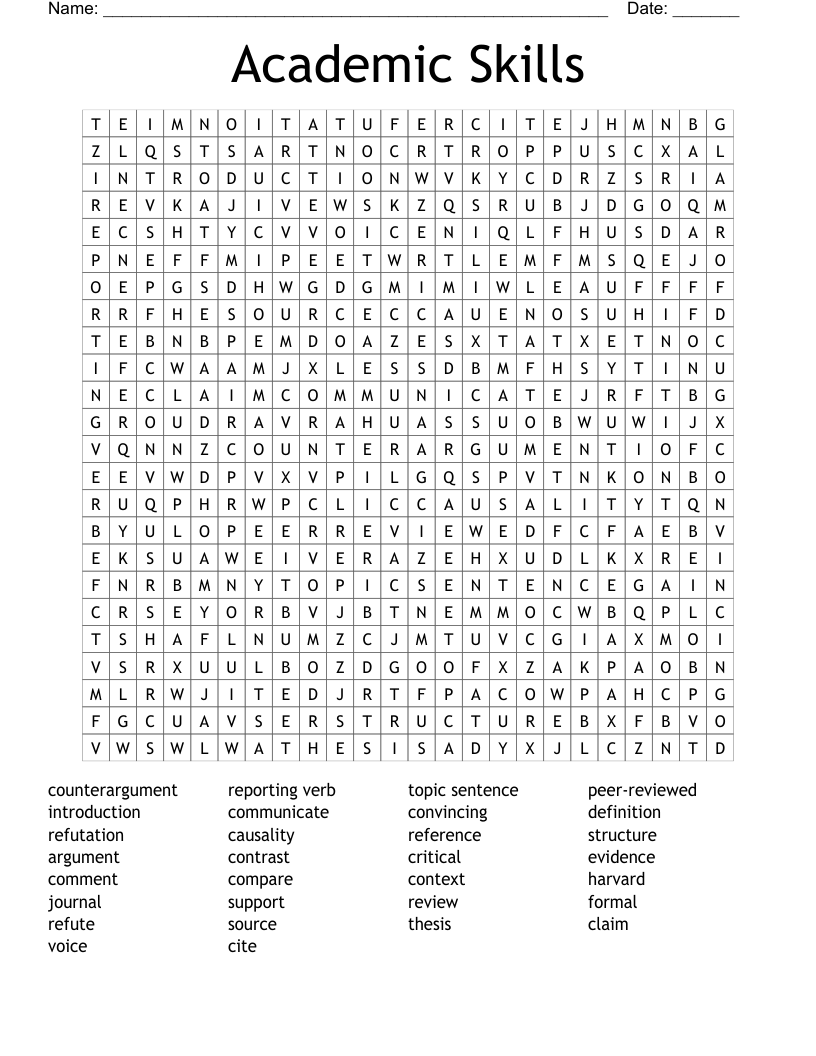 Academic Skills Word Search