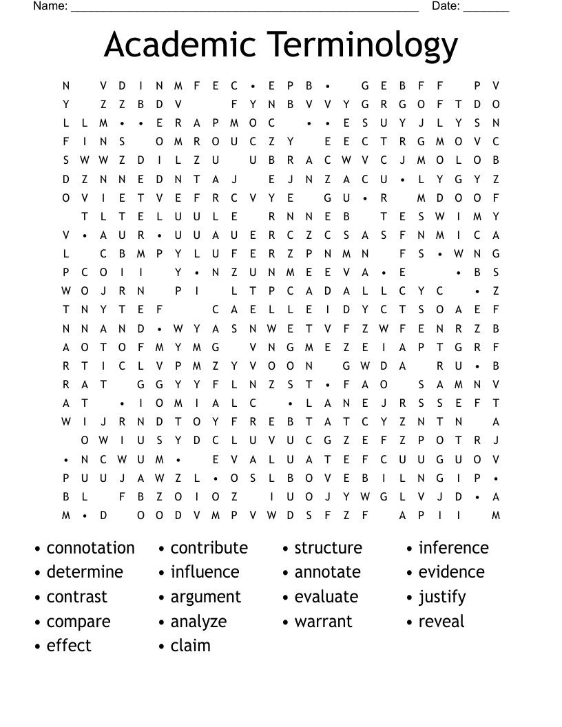 Academic Terminology Word Search