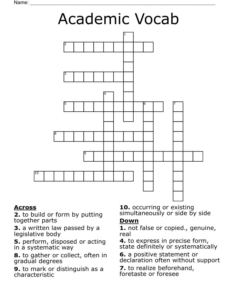 Academic Vocab Crossword