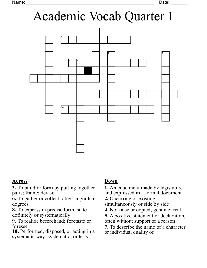 Academic Vocab Quarter 1 Crossword