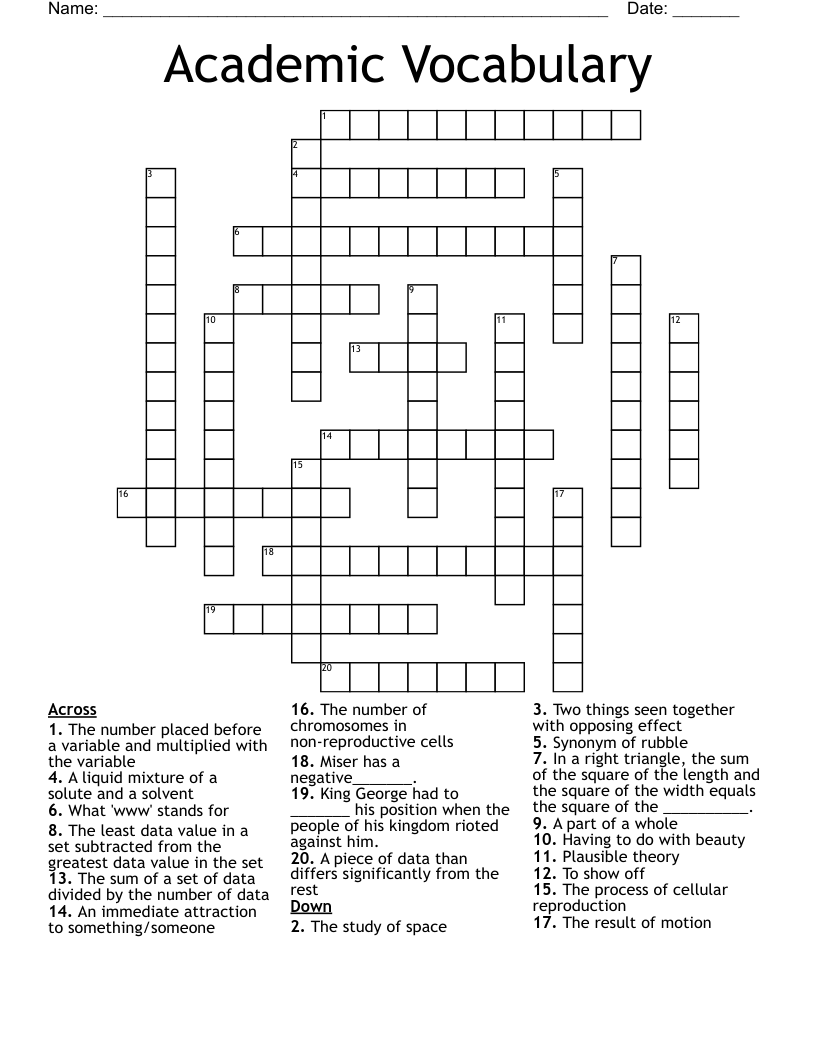 Academic Vocabulary Crossword