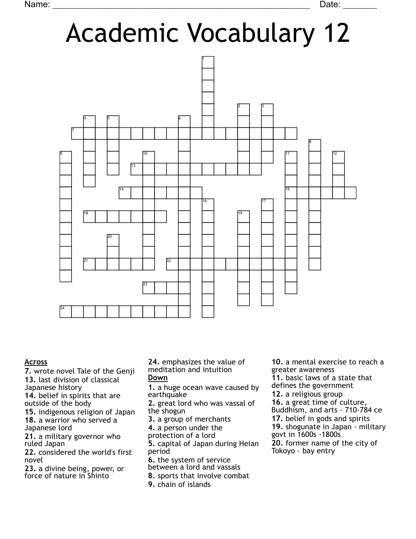 Academic Vocabulary 12 Crossword