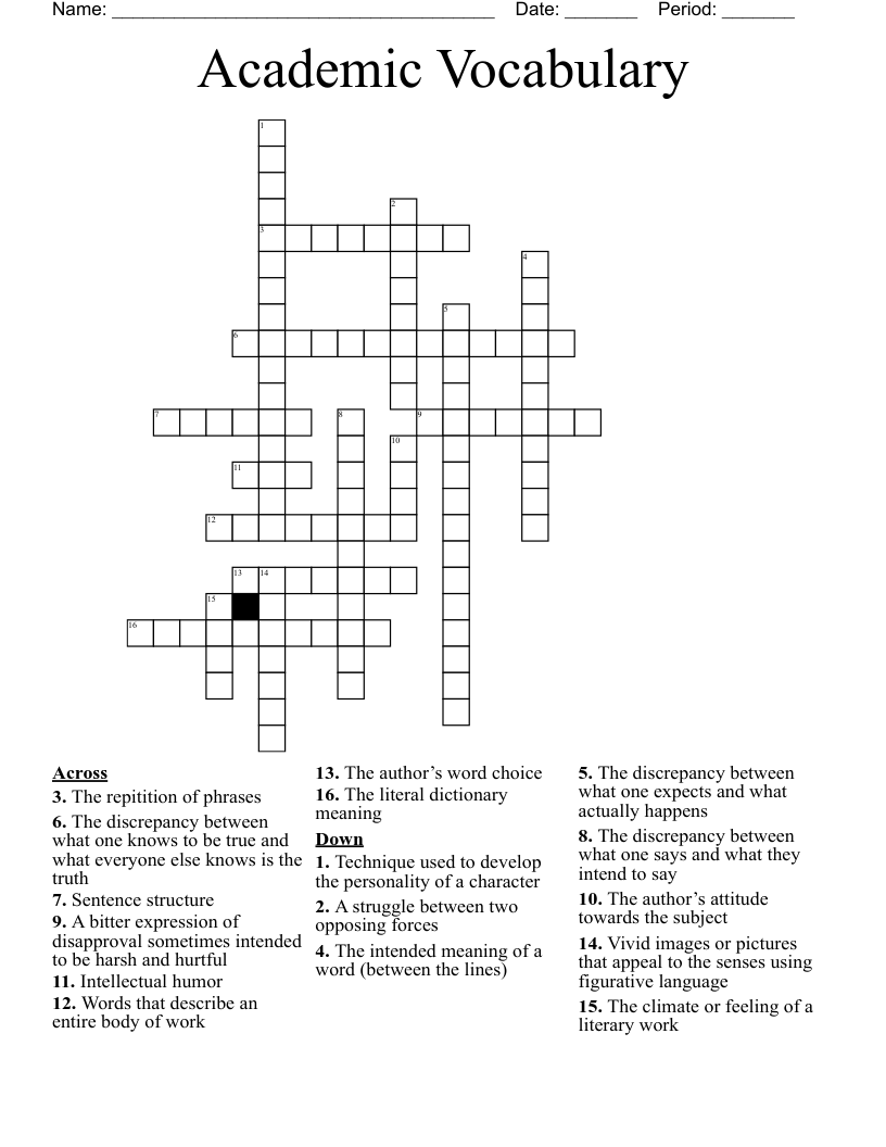 Academic Vocabulary Crossword