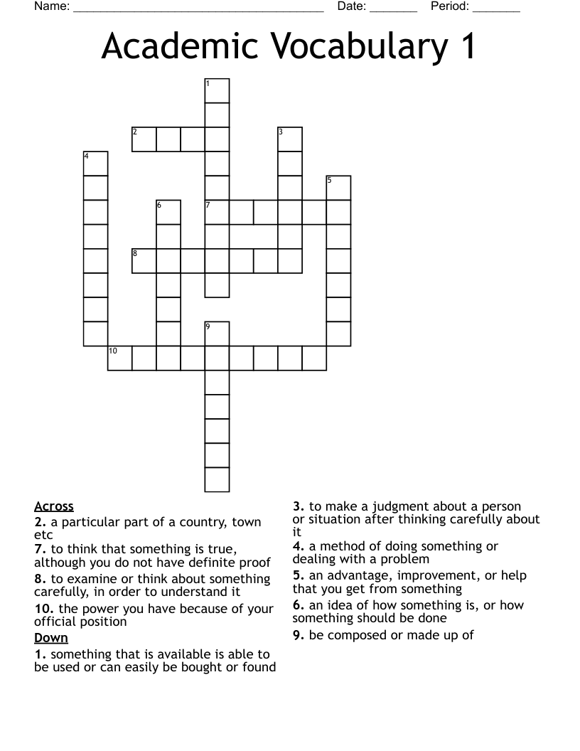 Academic Vocabulary 1 Crossword