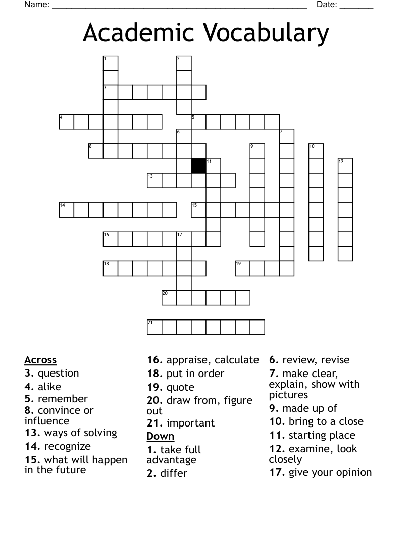 Academic Vocabulary Crossword
