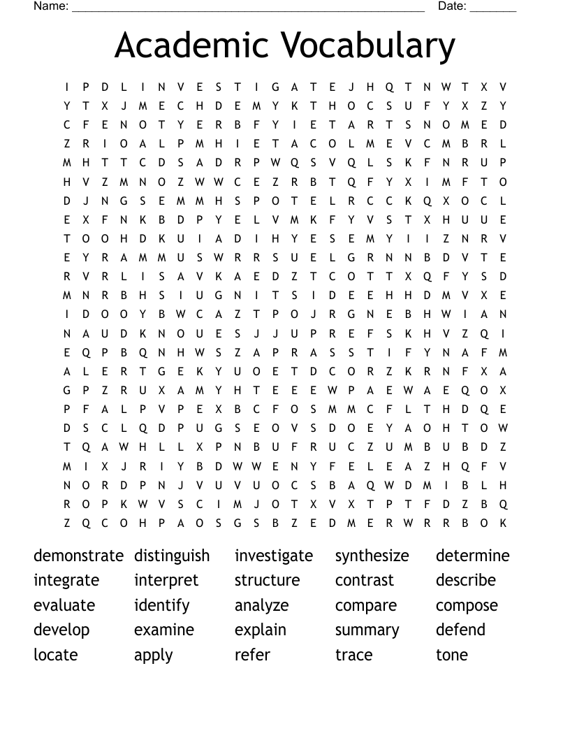 Academic Vocabulary Word Search
