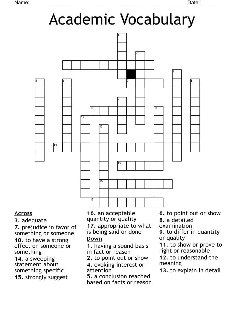Academic Vocabulary Crossword