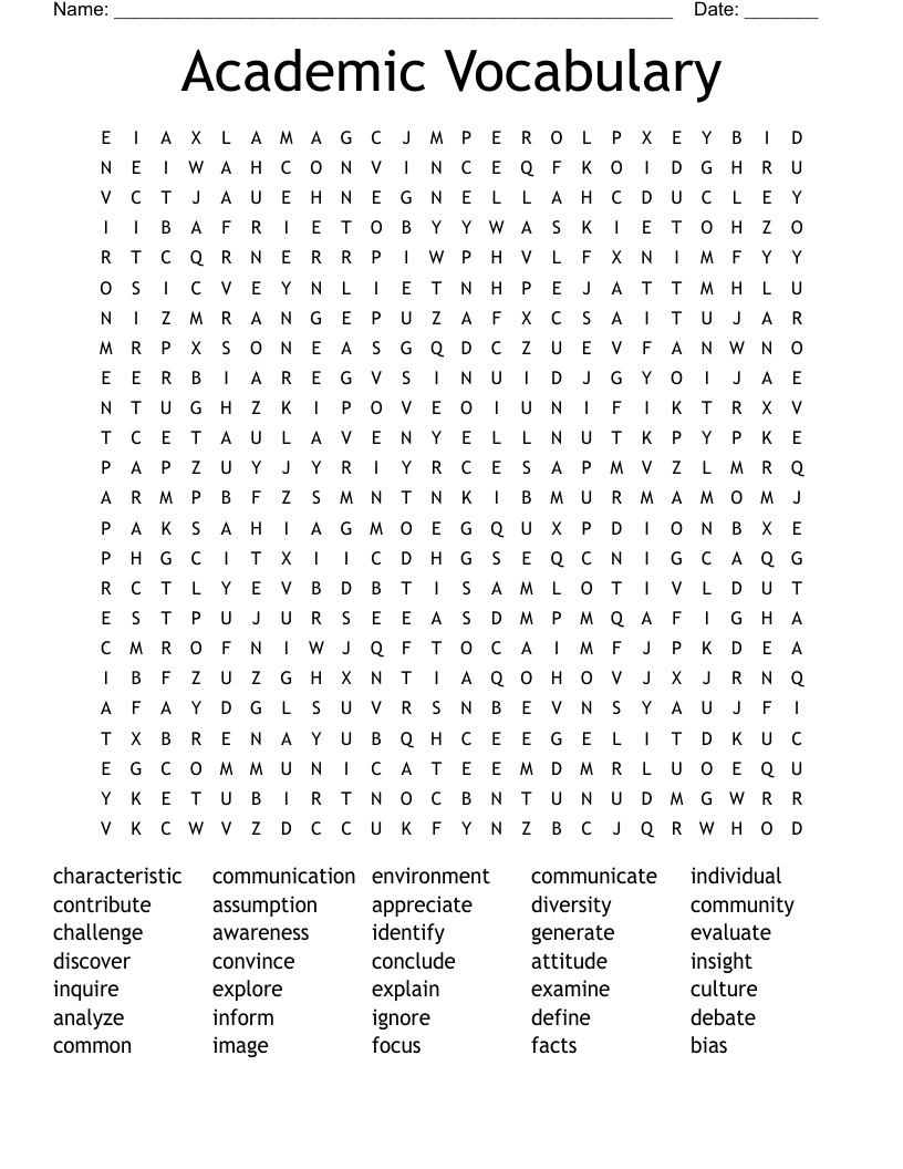 Academic Vocabulary Word Search