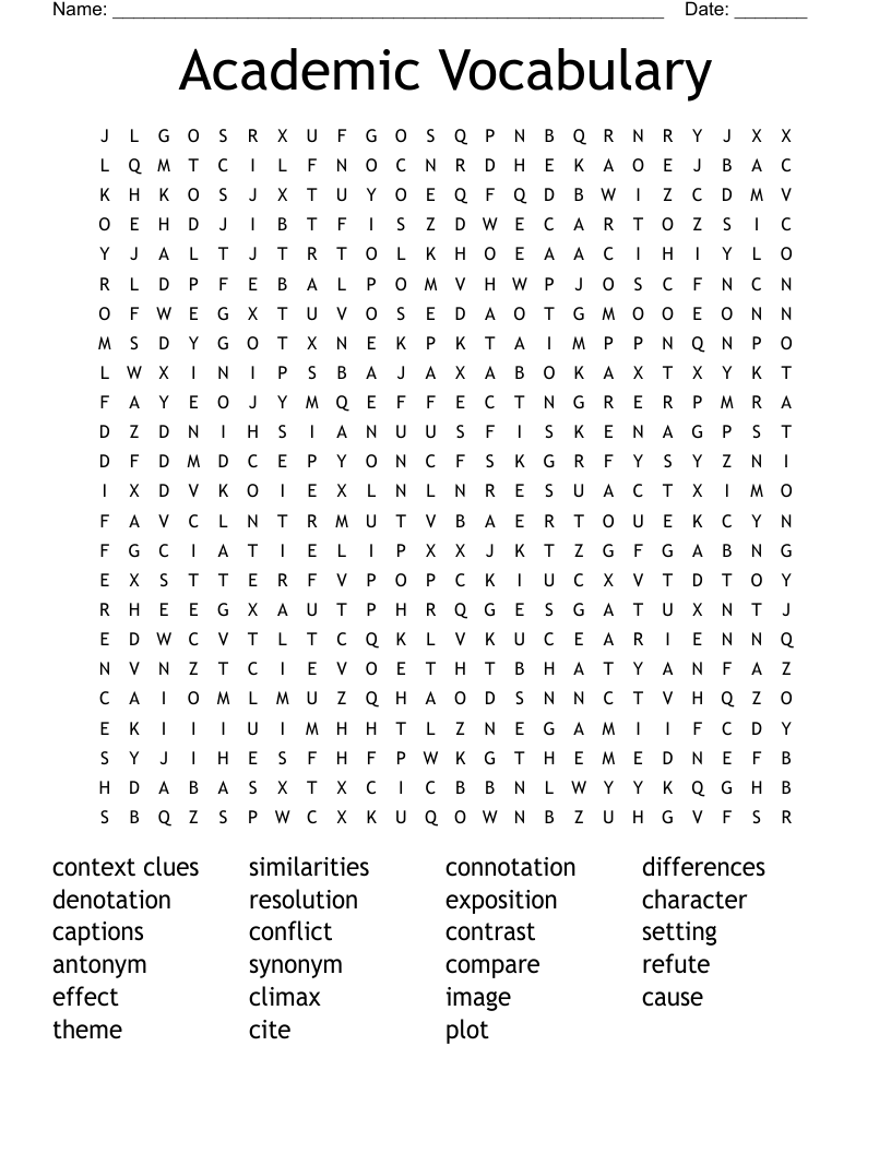 Academic Vocabulary Word Search