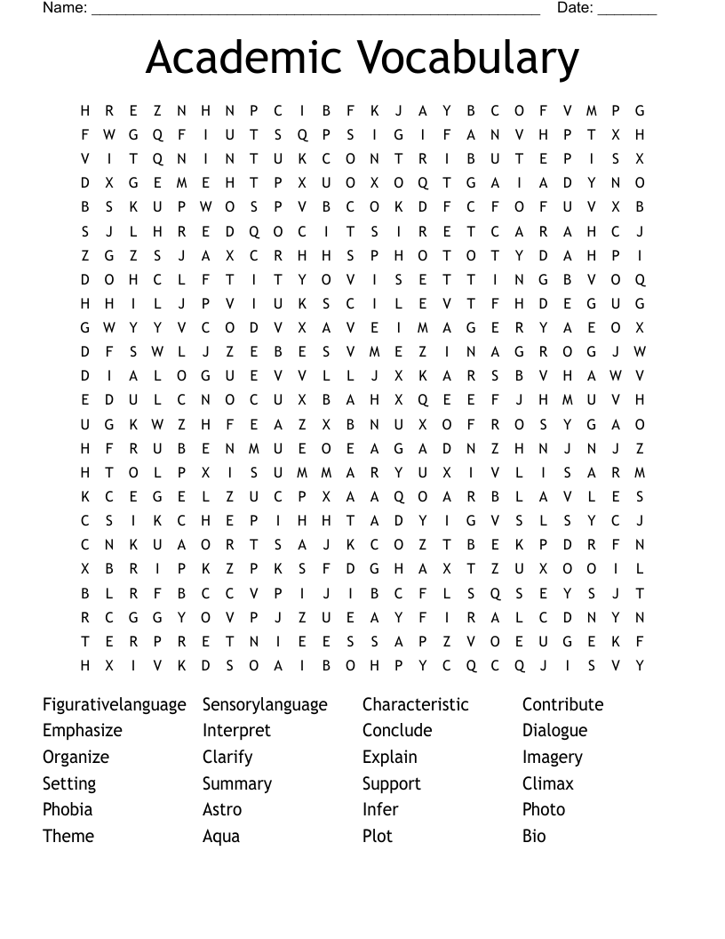 Academic Vocabulary Word Search