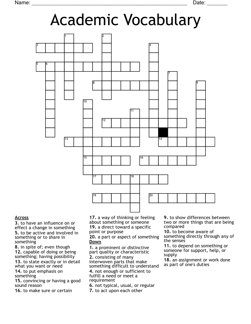 Academic Vocabulary Crossword