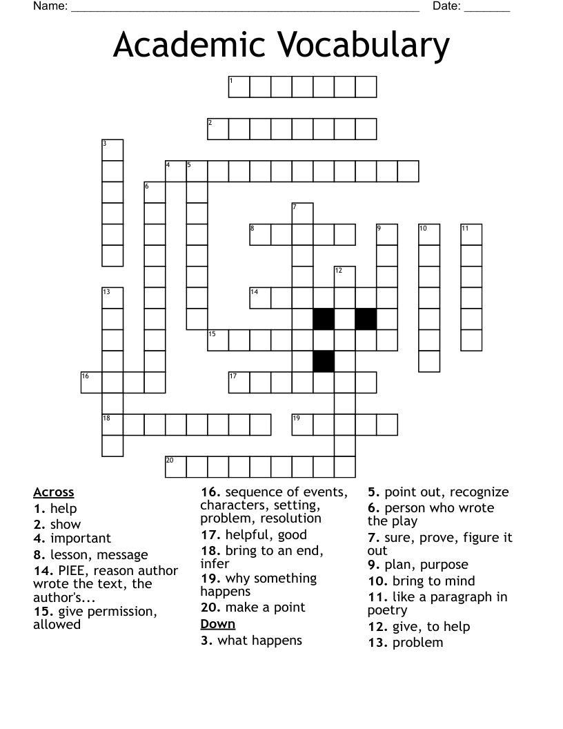 Academic Vocabulary Crossword
