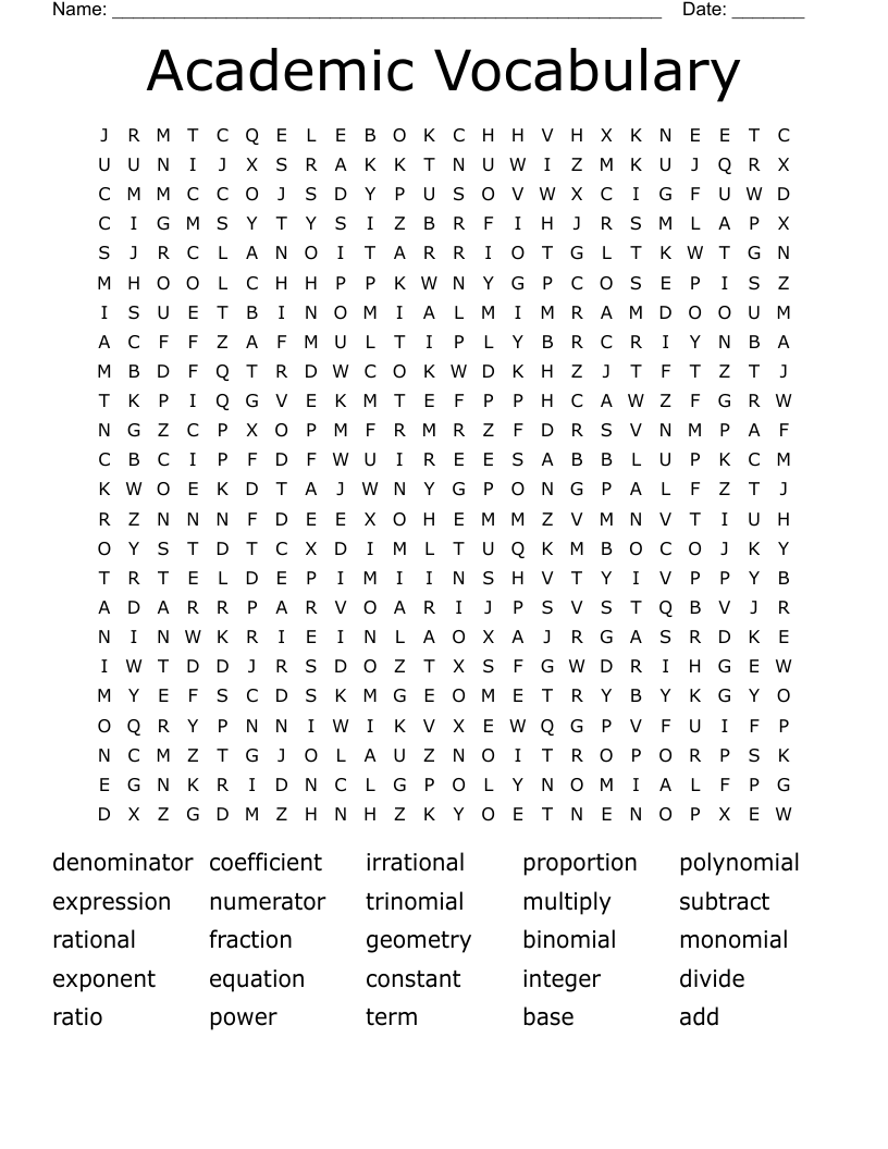 Academic Vocabulary Word Search