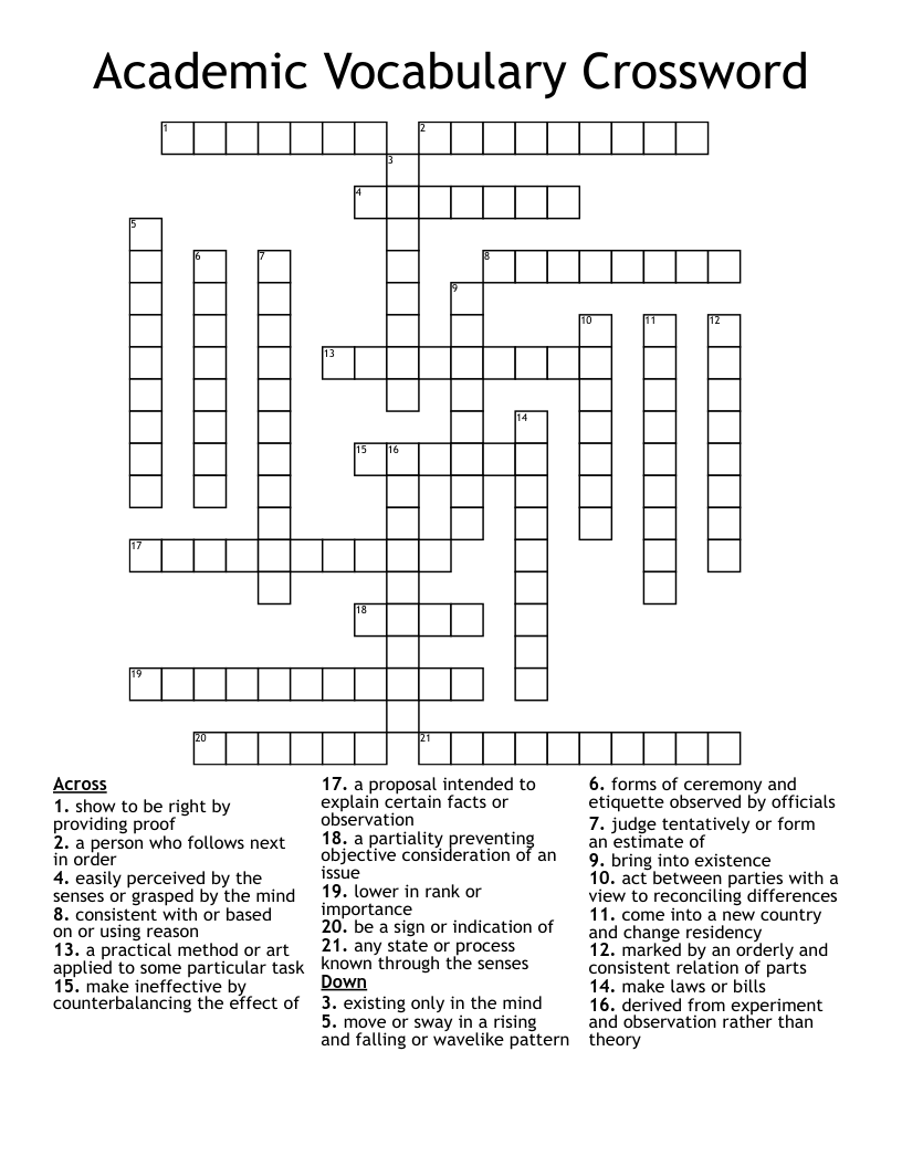 Academic Vocabulary Crossword