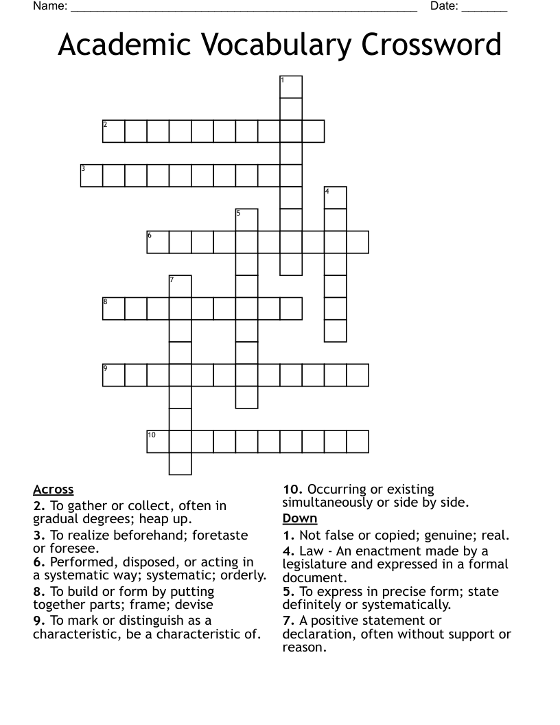 Academic Vocabulary Crossword