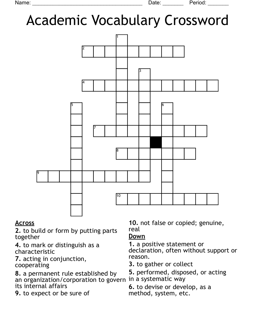 Academic Vocabulary Crossword