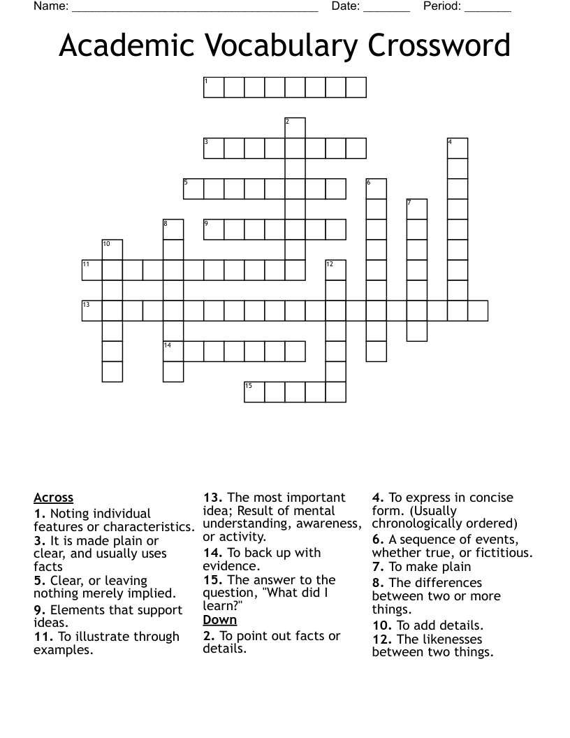 Academic Vocabulary Crossword