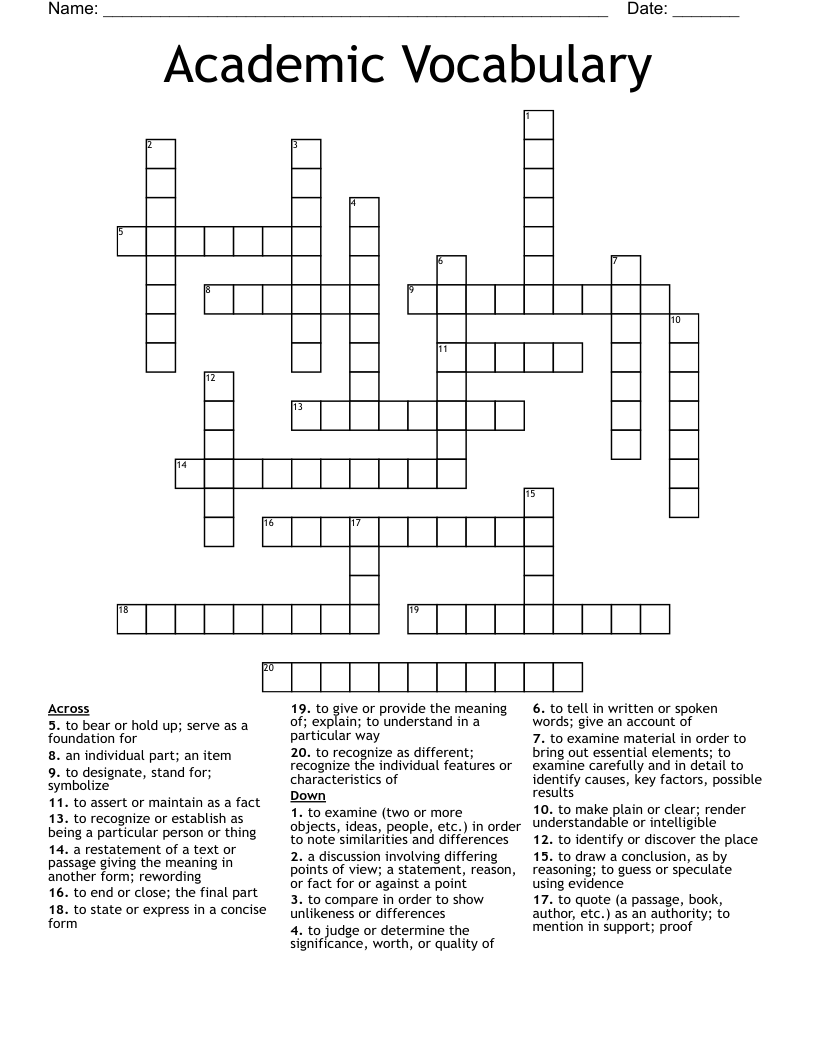 Academic Vocabulary  Crossword