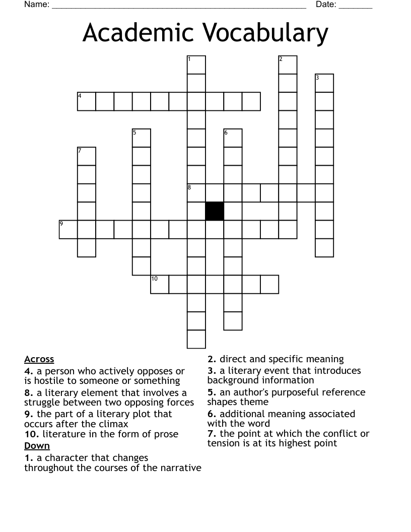Academic Vocabulary  Crossword