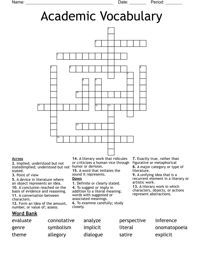 Academic Vocabulary  Crossword