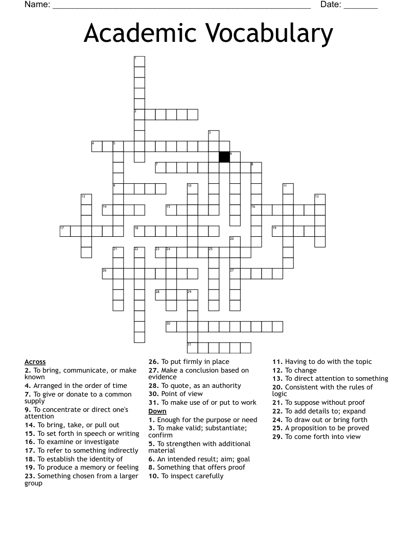 Academic Vocabulary  Crossword