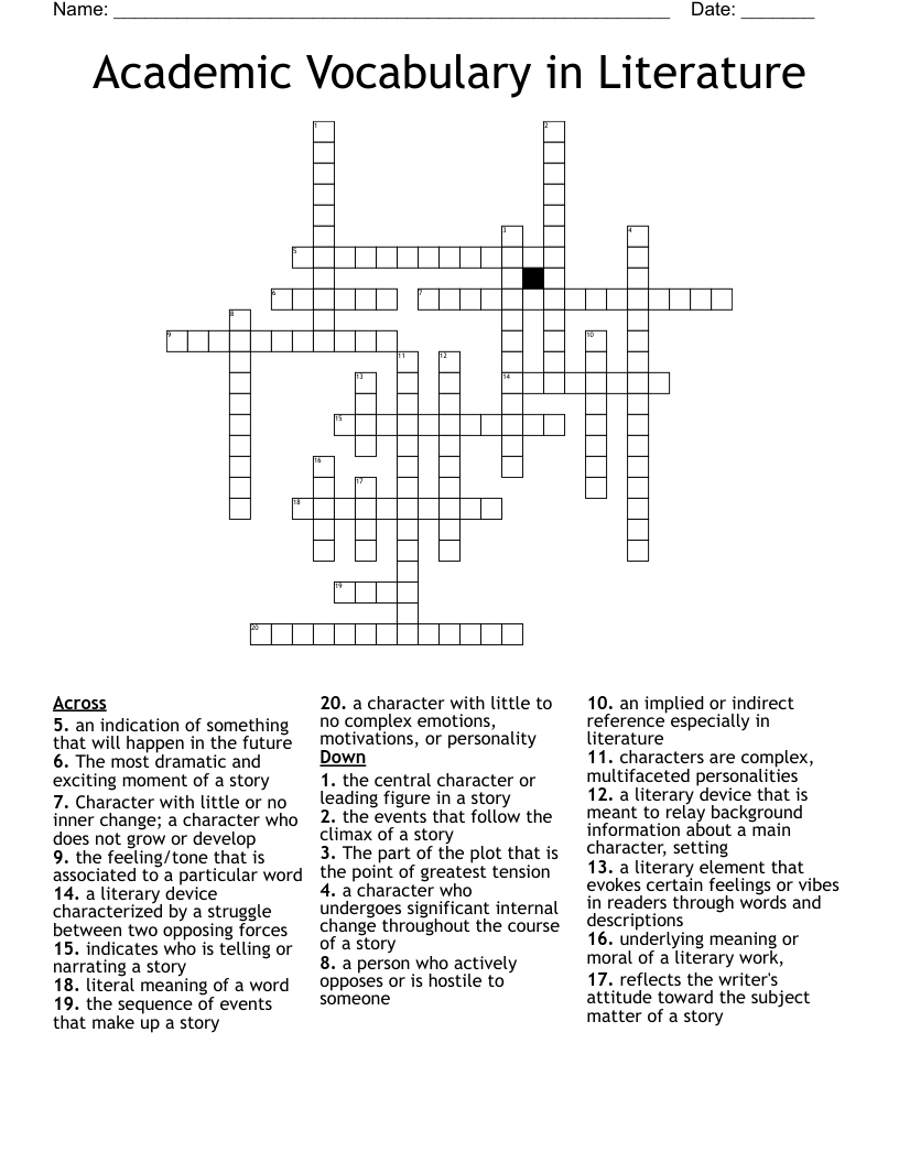 Academic Vocabulary in Literature Crossword