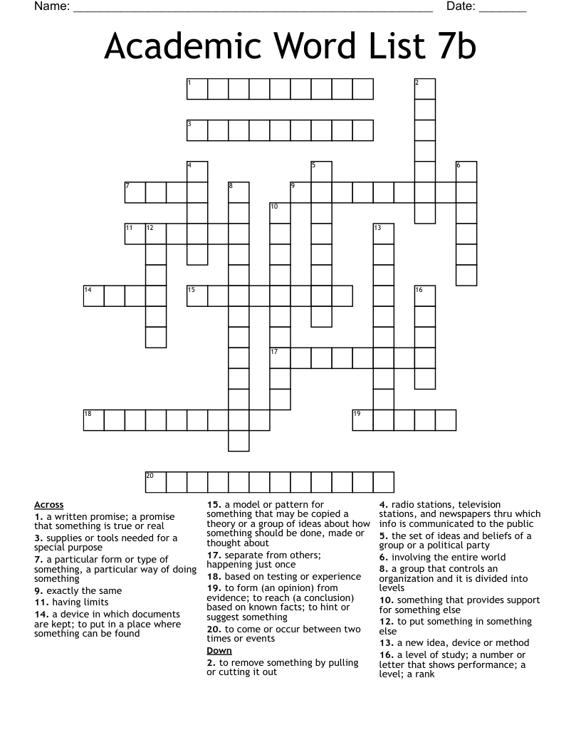 Academic Word List 7b Crossword
