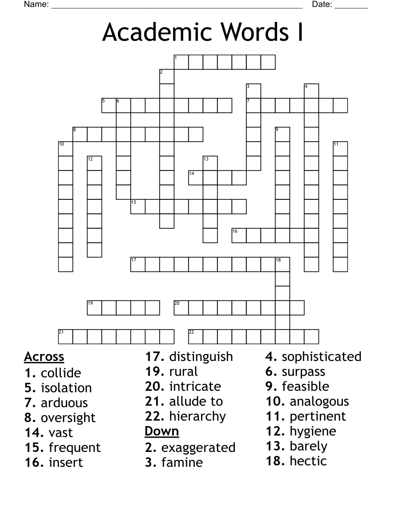 Academic Words I Crossword