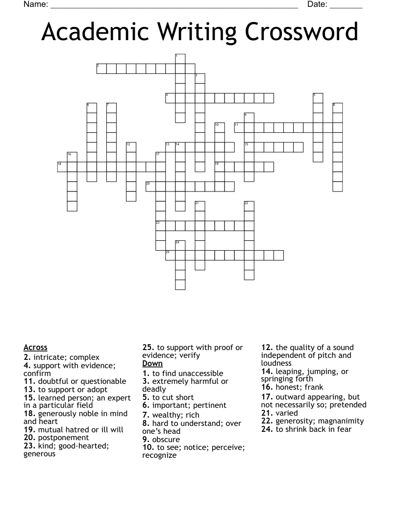 Academic Writing Crossword
